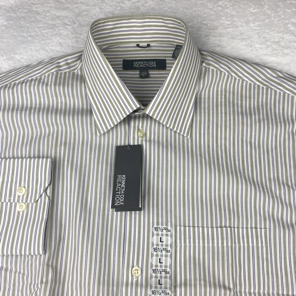 Kenneth Cole Reaction Dress Shirt Mens 16.5-32/33 Purple‎ Dune Striped NWT!